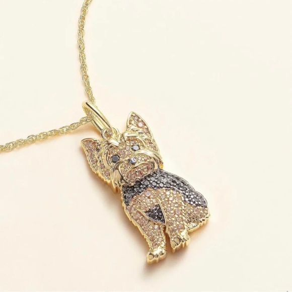 Exquisite Cute Royal Yorkie Dog Rhinestone Pendant Necklace - Picture 4 of 7